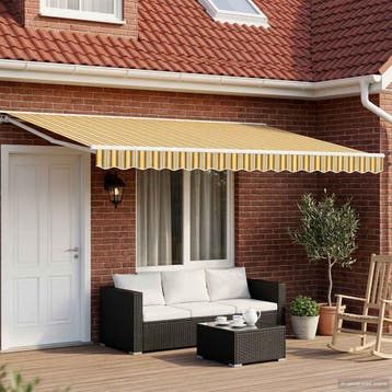 vidaXL Elektrisch Uittrekbaar Zonnescherm Geel, Grijs en Wit, Tuin en Terras, Zonneschermen, Verzenden, Nieuw
