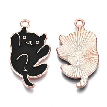 4 x Light gold emaille bedeltje van een zwarte kat 28 x 1..., Ophalen of Verzenden, Nieuw, Bedel