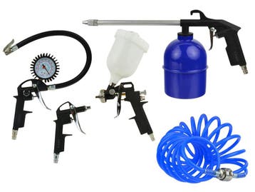 Luchtgereedschap Set 5 Delig - Blaaspistool - Bandendrukmete, Ophalen of Verzenden, Nieuw