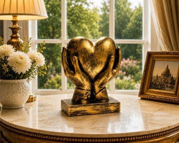 Decoratief ornament - handcrafted Golden Hands Holding Heart