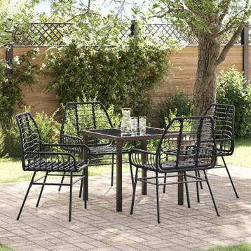 vidaXL Tuin eettafelset 5 pcs Zwart poly rattan, Verzenden, Nieuw, Rotan, 5 zitplaatsen