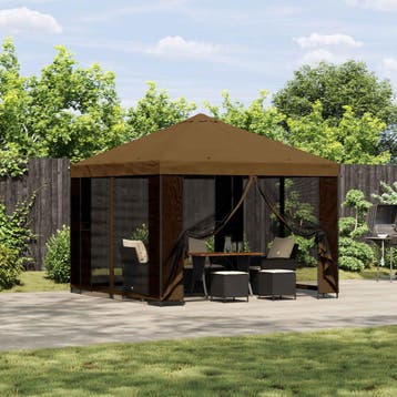 vidaXL Tuin Gazebo met Zijwanden 3 x 3 m Taupe Polyester en, Verzenden, Nieuw