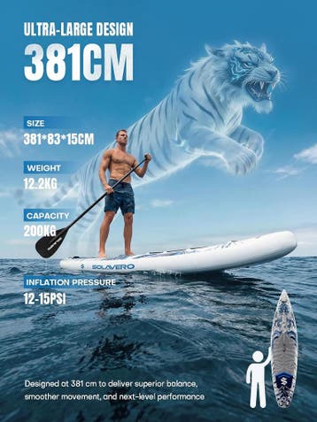 Sup Board - Opblaasbaar Paddle Board - 200 kg - Grijs/Blauw, Watersport en Boten, Verzenden, Zo goed als nieuw
