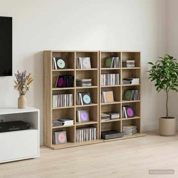 vidaXL CD Kast 2 st Sonoma Eiken 65 x 23,5 x 97,5 cm Bewerkt, Verzenden, Nieuw