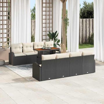 vidaXL Tuin Sofa Set 7 st Zwart en crème, Verzenden, Nieuw, Rotan, 7 zitplaatsen