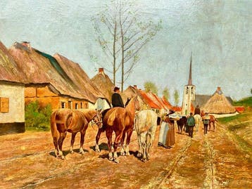 Gus Firengie (XIX-XX) - Naar de paardenmarkt, Antiek en Kunst, Kunst | Schilderijen | Klassiek
