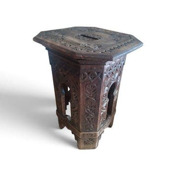 Bijzettafel - reliëfsnijder - Hout - Marokko - Begin 20e