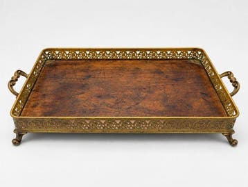 Antiek dienblad - Dienblad - Hout - Kerfsnede dienblad