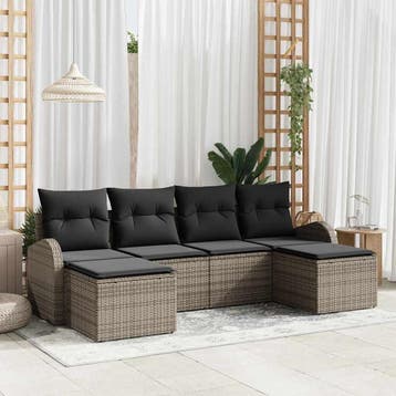 vidaXL Tuin Sofa Set 6 st Grijs [Synthetisch]: Poly Rattan, Verzenden, Nieuw, Rotan, 6 zitplaatsen