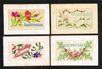 Diverse wenskaarten - Zeer mooie set van 40 geborduurde, Gelopen