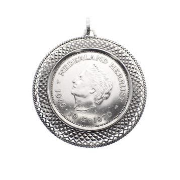 Zilveren hanger met 10 gulden munt; Juliana 1970, Ophalen of Verzenden, Gebruikt, Zilver, Overige merken
