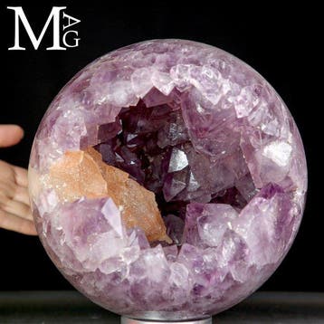 Museum-kwaliteit Amethist Geode Bol met Oranje Calciet