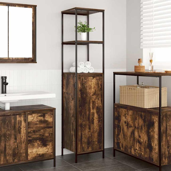 vidaXL Badkamermeubel met planken 36x35x165 cm gerookt eiken, Huis en Inrichting, Tafels | Kaptafels, Nieuw, Verzenden