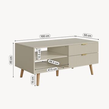 Salontafel Nand met lades en open vakken 100x50x45 cm havrmo, Verzenden, Nieuw