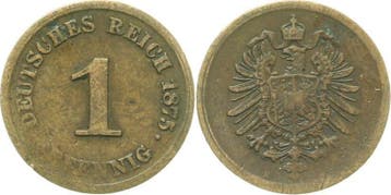 Duitsland 1 Pfennig 1875h ss min Rf J 001, Verzenden