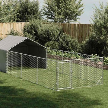 vidaXL Hondenkennel met ren 6x2x1,5 m gegalvaniseerd staal, Dieren en Toebehoren, Hondenhokken, Verzenden, Nieuw