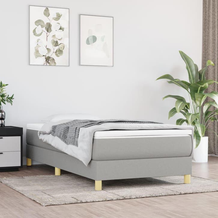 vidaXL Boxspring bed 90x200 cm stof lichtgrijs, Huis en Inrichting, Slaapkamer | Bedden, 90 cm, 200 cm, Grijs, Eenpersoons, Nieuw