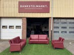 Bankstel Leolux Paian bordeaux leer 3 +2+1 zit banken ZGAN, Design, Rechte bank, Vierpersoons of meer, Leer