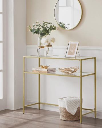 VASAGLE Console Tafel met 2 Glazen Legborden - Goudkleurig M, Verzenden, Nieuw