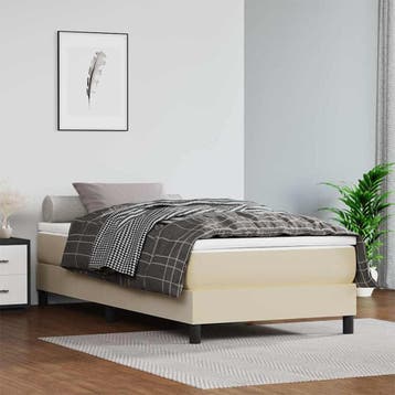 vidaXL Boxspring bed kunstleer crèmekleurig 90x200 cm, Overige materialen, 90 cm, Eenpersoons, Verzenden