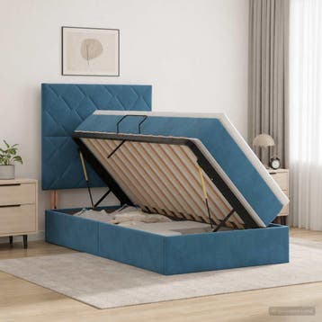 vidaXL Opslag bed met matras Donkerblauw 100 x 200 cm, Verzenden, Nieuw, Blauw, Stof