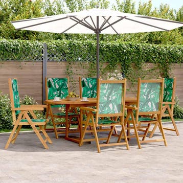 vidaXL 7-delige Tuinset bladpatroon stof en massief hout, Tuin en Terras, Verzenden, Nieuw, Hardhout, Tuinset