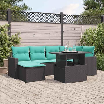 vidaXL 7-delige tuinbankset met kussens van zwart polyrotan, Verzenden, Nieuw