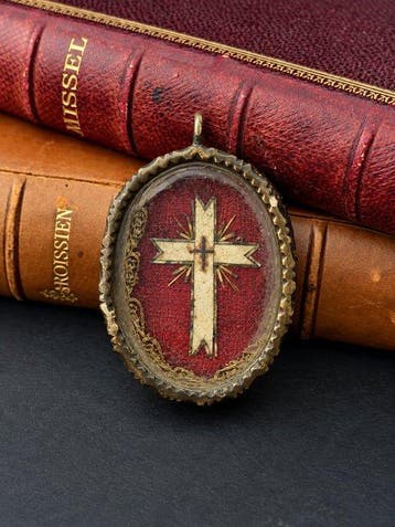 Reliekhouder - Legering, Glas, Textiel - 1850-1900 -