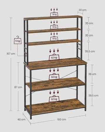 Industrieel Keukenrek met 6 Haken - 40x100x167 cm - Stijlvol, Huis en Inrichting, Verzenden, Nieuw