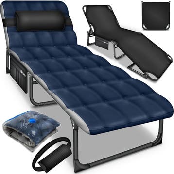 Ligbed - Ligstoel - Zonnebed - Opvouwbaar - Blauw - Tillvex®, Verzenden, Zo goed als nieuw