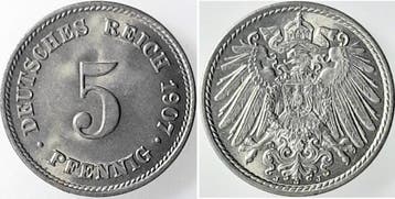 Duitsland 5 Pfennig 1907j stgl fein !!, Verzenden
