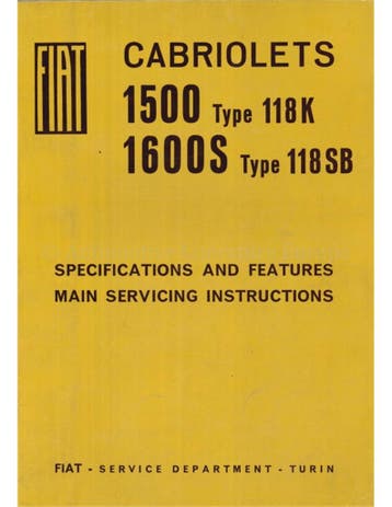 1966 FIAT 1500 | 1600 S CABRIOLET WERKPLAATSHANDBOEK ENGELS
