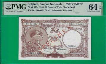 België. - 20 Francs - 1948 - Specimen - TOP POP - Pick 116s
