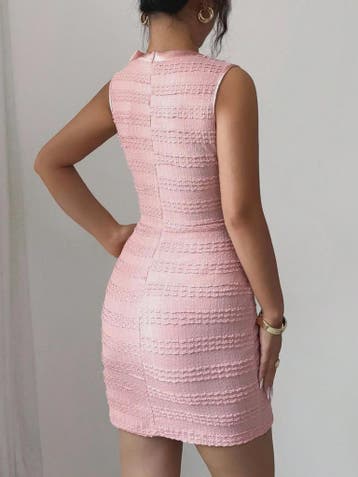 Elegante Getextureerde Bodycon Jurk met Strik en Parelknoopj, Kleding | Dames, Trouwkleding en Trouwaccessoires, Verzenden, Nieuw