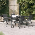 vidaXL 5-delige Tuinset grijs en zwart, 4 zitplaatsen, Verzenden, Nieuw, Rvs