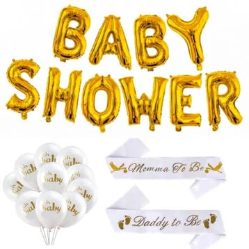 Babyshowerset wit met goud 22-delig met ballonnen en sjerpen, Verzenden, Nieuw, Versiering, Geboorte of Huwelijk