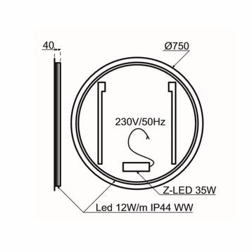 LED Spiegel Lanesto Cherchio Rond met Sensor 75 cm, Ophalen of Verzenden, Nieuw
