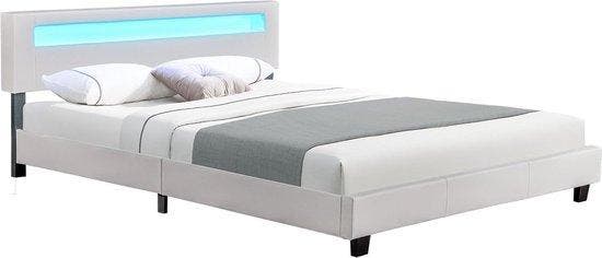 2dekans | Gestoffeerd Bed Paris - 180 x 200 cm - Wit - LED, Huis en Inrichting, Slaapkamer | Beddengoed, Wit, Zo goed als nieuw