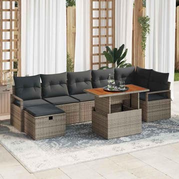 vidaXL Tuinbankenset 8 st Grijs poly rattan, Verzenden, Nieuw, Rotan, 8 zitplaatsen