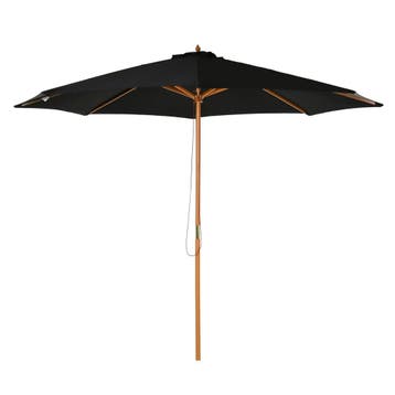 Parasol Hout 300 Cm Tuinparasol Balkonparasol Bamboe Zwart R, Tuin en Terras, Verzenden