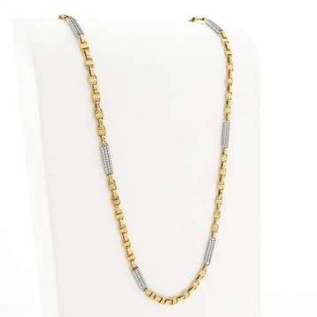 Bicolor gouden Marine/Fantasieschakel ketting met zirconia, Sieraden, Tassen en Uiterlijk, Kettingen, Gebruikt, Ophalen of Verzenden