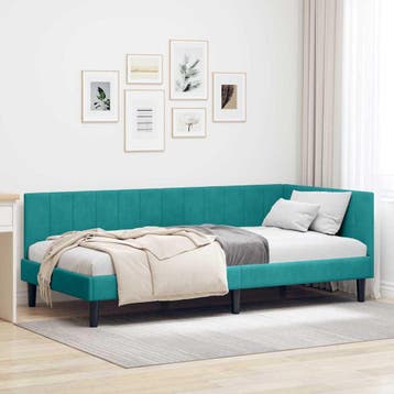 vidaXL Hoekbedframe met hoofdeinde Turquoise 100 cm x 200 cm, Verzenden, Nieuw, Stof