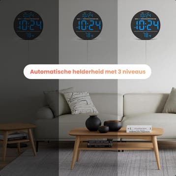 Tyme Digitale Wandklok LED - 20cm - Stil - Automatische, Ophalen of Verzenden, Zo goed als nieuw