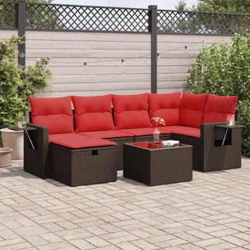 vidaXL 7-delige Loungeset met kussens poly rattan bruin, Verzenden, Nieuw, Loungeset