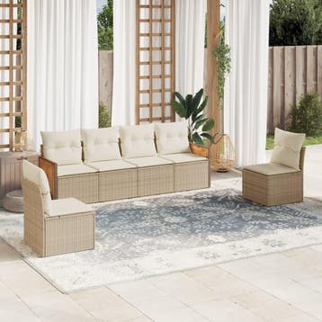 vidaXL 6-delige Loungeset met kussens poly rattan beige, Tuin en Terras, Verzenden, Nieuw, Loungeset