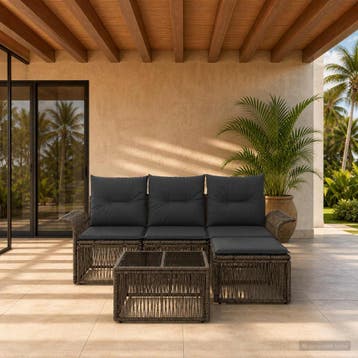 vidaXL Tuinbankenset 5 st Grijs poly rattan, Verzenden, Nieuw, 5 zitplaatsen