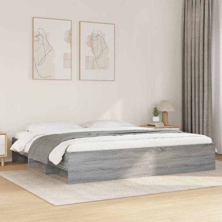 vidaXL Bedframe zonder matras 180x200 cm spaanplaat grijs, Huis en Inrichting, Slaapkamer | Bedden, 80 cm, 200 cm, Grijs, Eenpersoons