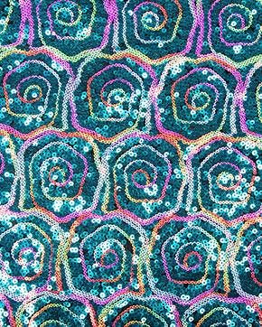 Paillettenstof Draai Turquoise, Nieuw, Blauw
