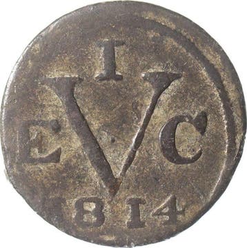 VEIC - Brits bestuur - Batavia. Tinnen 1 Doit of duit 1814, Postzegels en Munten, Munten | Nederland