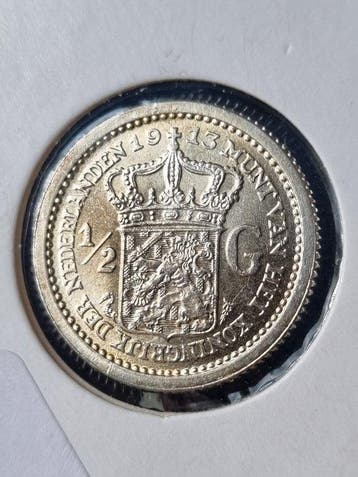 Nederland. Wilhelmina. 1/2 Gulden Halve gulden 1913 PR, Postzegels en Munten